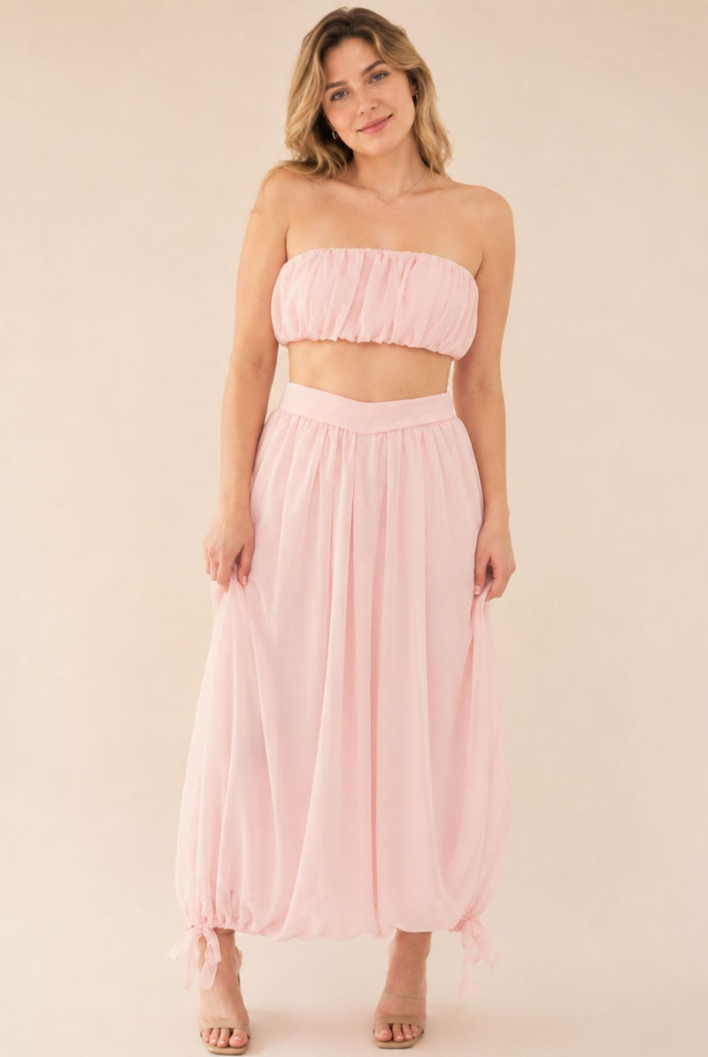 Women's Blush Bandeau Chiffon Co-Ord Set