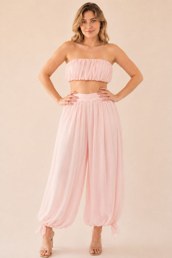 Women's Blush Bandeau Chiffon Co-Ord Set