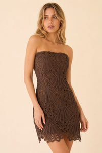Women's Chocolate Strapless Lace Bodycon Mini Dress