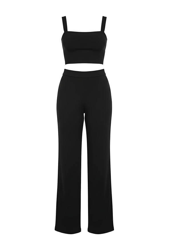 Black Women’s Co-ord Crop Top & Wide Leg Shaping Trousers