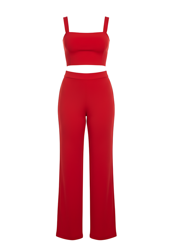 Red Women’s Co-ord Crop Top & Wide Leg Shaping Trousers