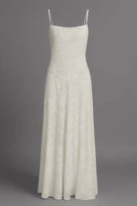 Cream A-Line Jacquard Thin Adjustable Straps Maxi Dress