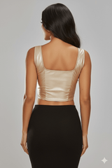 Avinci faux leather square neckline corset top back view golden color