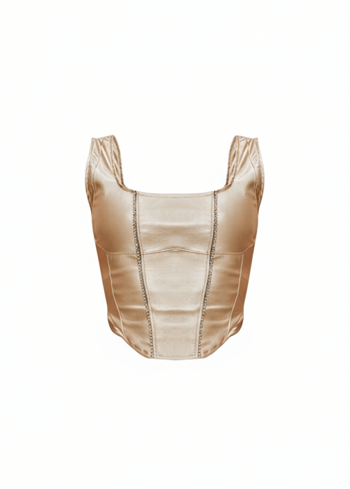 Avinci faux leather square neckline corset top front view Gold Color