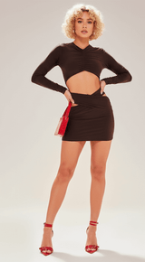 Avinci figure-hugging cut-out long sleeve mini dress front look