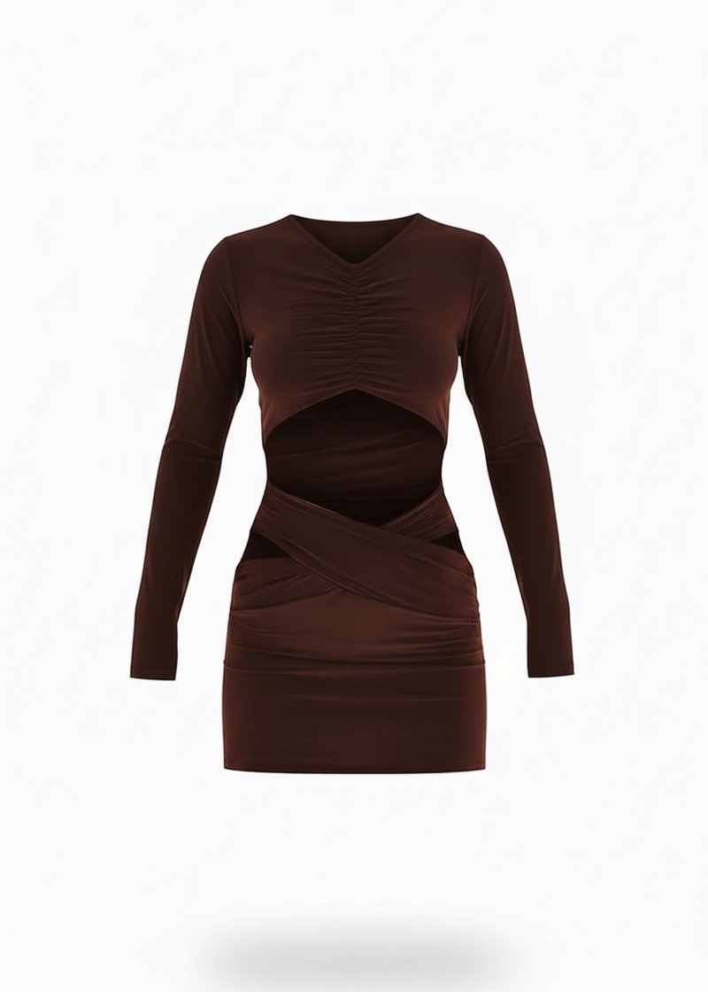 Avinci figure-hugging cut-out long sleeve mini dress front view