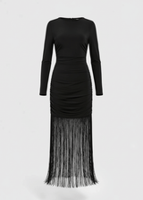 Avinci fringe tassel hem cami long sleeve bodycon midi dress front view