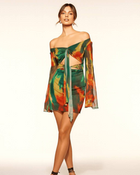 Avinci sheer off shoulder tie front mini dress front look