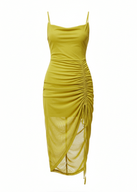 Avinci square neck midi slit dress with adjustable ruched detail front view