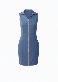 Avinci tailored sleeveless collar detail front zipper day dress front view