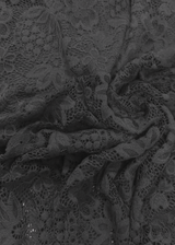 Black lace fabric detail of floral bodycon off-shoulder maxi dress