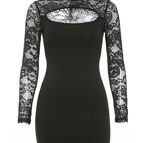 Avinci | Black Lace Long Sleeve High Neck Cut Out Mini Dress Avinci | Black Lace Long Sleeve High Neck Cut Out Mini Dress