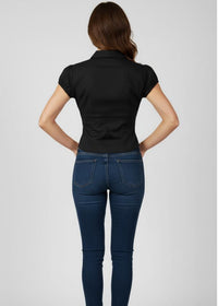 Black Puff Short Sleeve Collared Fitted Shirt