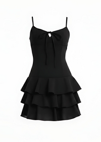 Black Ruffle Tiered Spaghetti Strapped Mini Dress