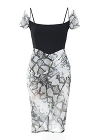 Black Snake Print Off Shoulder Bardot Bodycon Dress