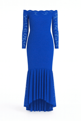 Blue floral bodycon blue lace off-shoulder maxi dress