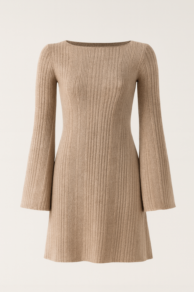 Boat neck casual ribbed knit bodycon mini dress view