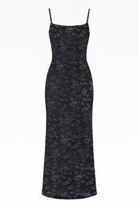 Bodycon spaghetti straps floral velvet burnout maxi dress, elegant and fitted