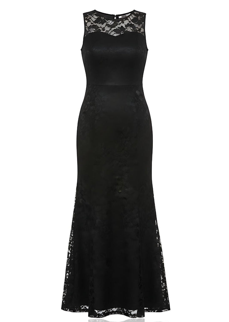 Bridesmaid Illusion Neckline Sleeveless Lace Maxi Dress
