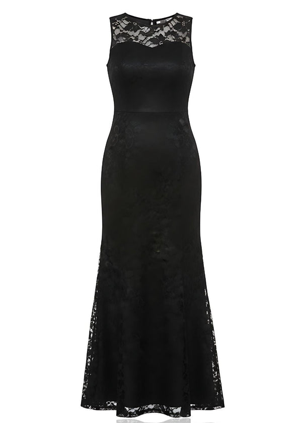 Bridesmaid Illusion Neckline Sleeveless Lace Maxi Dress