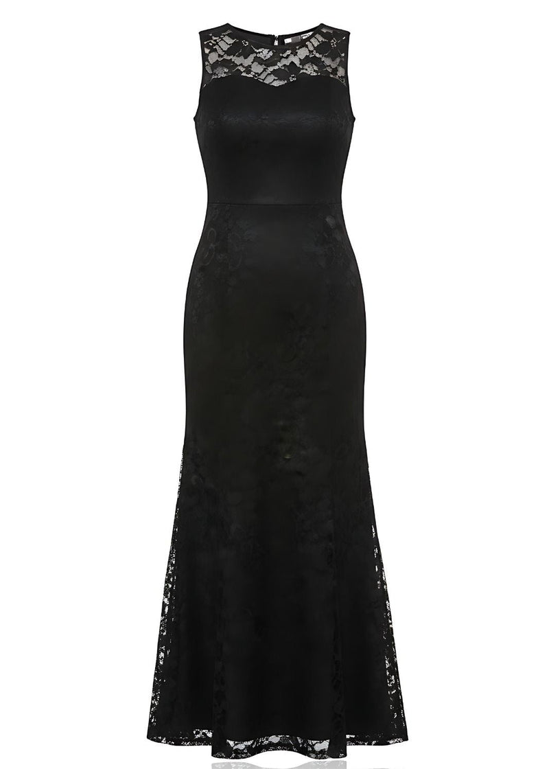 Bridesmaid Illusion Neckline Sleeveless Lace Maxi Dress