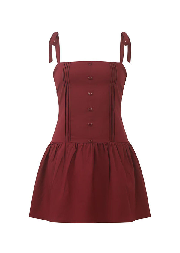 Button-Down Strap Mini Dress Bodice & Flared Hem