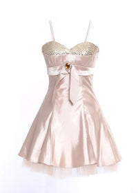 Champagne Gold Strappy Baby Doll Mini Dress Ruffle Hem
