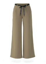 Chic Khaki Belted Wide Leg Crepe Trousers