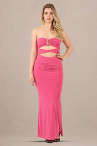 Cut-out bandeau bodycon fit maxi dress front view