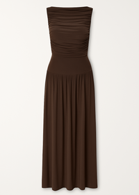 Draped bodice jersey flowy skirt style evening dress, elegant soft fabric gown for women