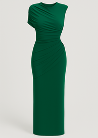 Draped slim fit jersey asymmetric maxi dress with elegant silhouette