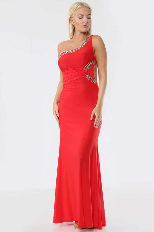 Embellished Asymmetric Gown Maxi Dress