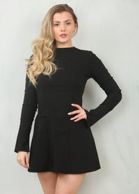 Fitted long sleeve A-line style mini dress front view