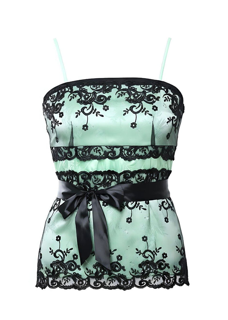 Front Lace Embroidered Corset Style Cami Top