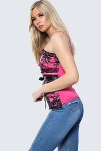 Lacy Spaghetti Strap Embroidery Corset Detail Top - Tops - Avinci