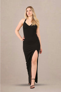 Maxi Dress in Slinky Fabric with High Neck and Side Cut-Outs - Maxi Dress - Avinci
