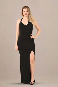 Maxi Dress in Slinky Fabric with High Neck and Side Cut-Outs - Maxi Dress - Avinci