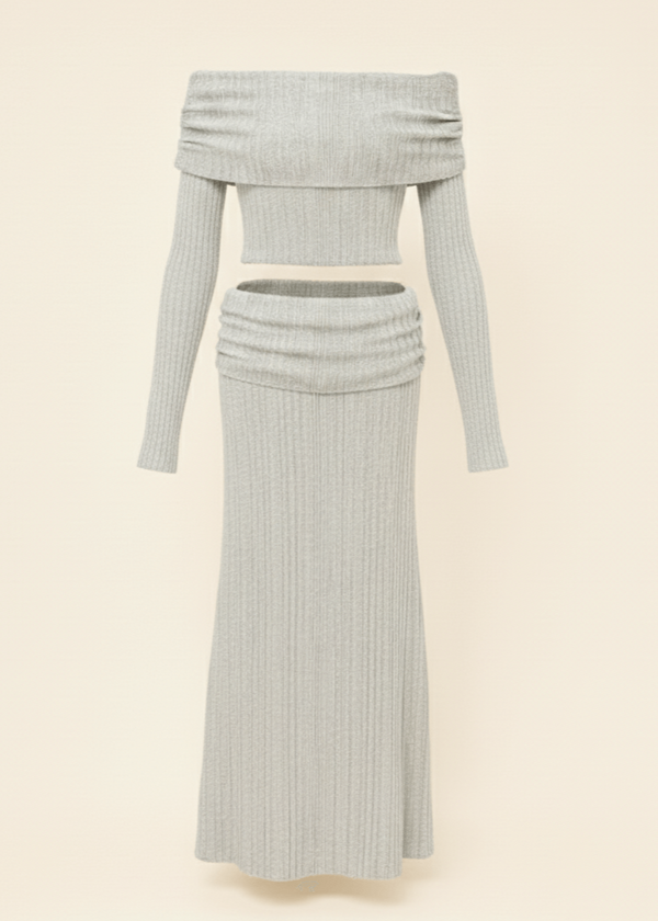 High-Waisted Cardigan Long Skirt Co-ord Lounge Set