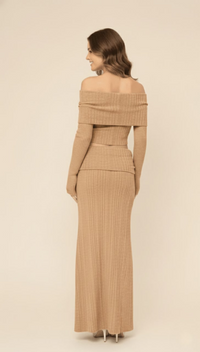 Beige High-Waisted Cardigan Long Skirt Co-ord Lounge Set