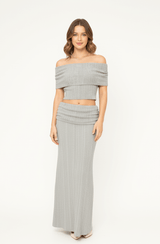 High-waisted cardigan and long skirt co-ord lounge set, front view
