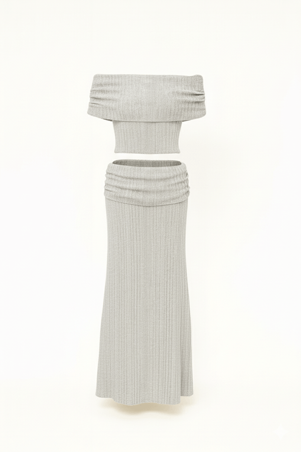 High-waisted cardigan and long skirt co-ord lounge set, front general view