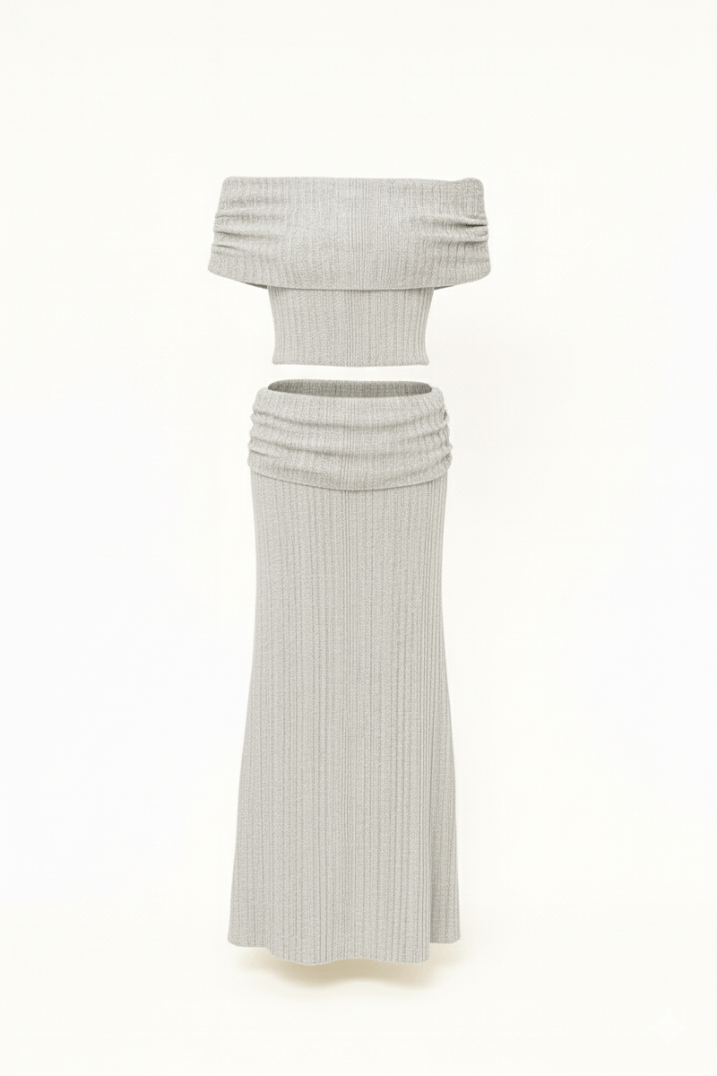 High-waisted cardigan and long skirt co-ord lounge set, front general view