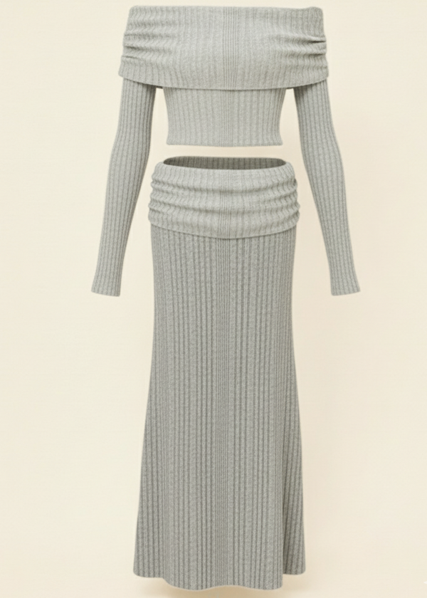 High-Waisted Cardigan Long Skirt Co-ord Lounge Set