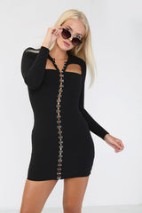Hook and Eye Long Sleeve Bodycon Mini Dress - Bodycon Dress - Avinci