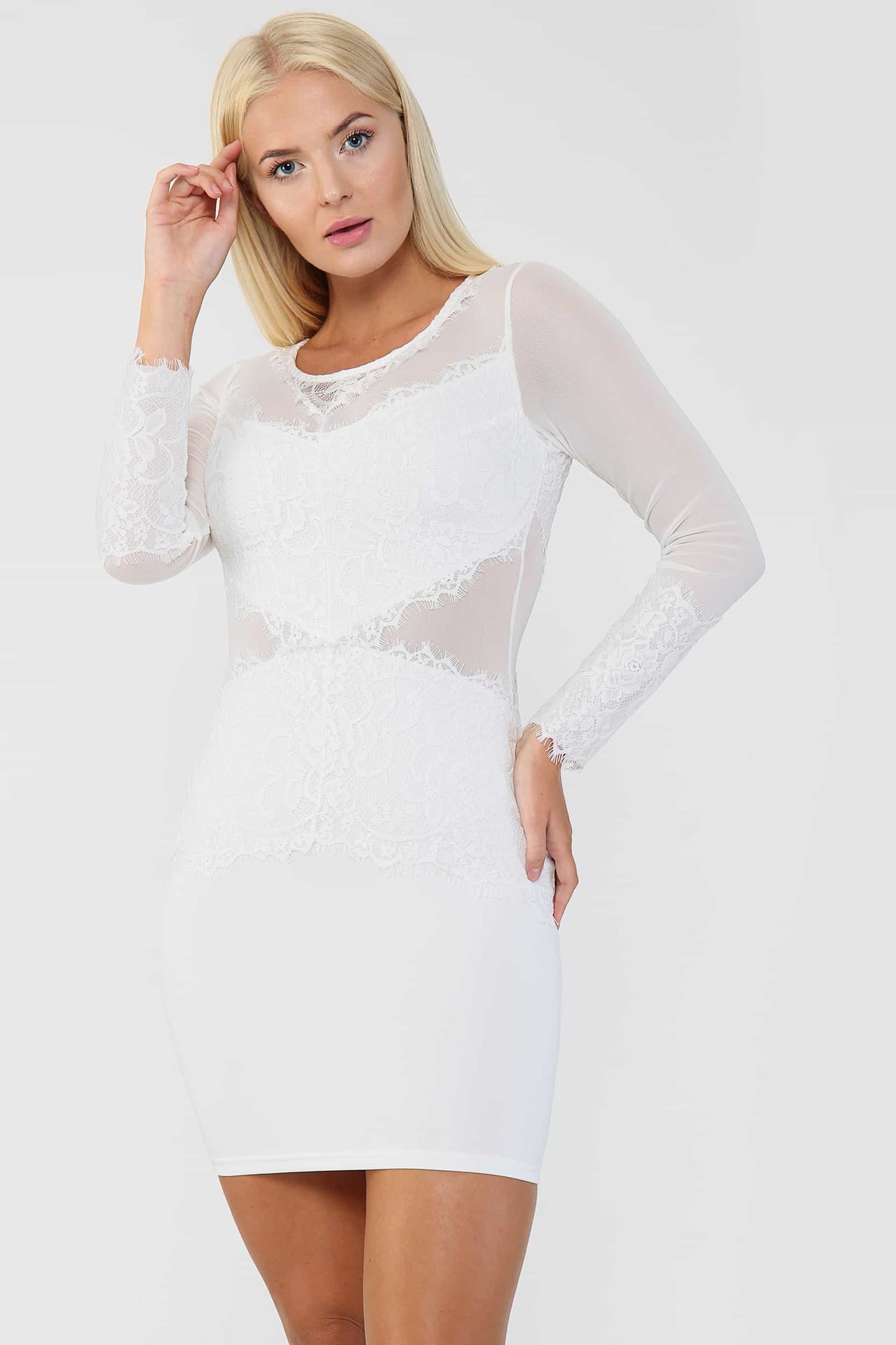 Lace Detail Mesh Bodycon Mini Dress