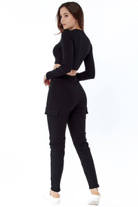 Sleeve Crop Top and Ribbed Pocket Detail Loungewear Set - Loungewear - Avinci