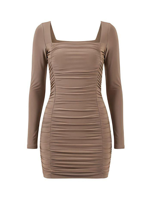 Long Sleeve Ruched Bodycon Mini Dress