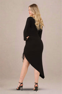 One-shoulder asymmetrical ruched midi bodycon dress back view