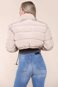 Quilted outerwear stylish winter puffer jacket, back view