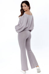 Cropped Off the Shoulder Ribbed Loungewear Set - Loungewear - Avinci